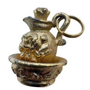 Vintage Avon Gold Tone Pitcher and Wash Basin Rose Charm Pendant